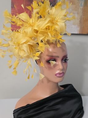 Vibrant Yellow Floral Feather Headpiece